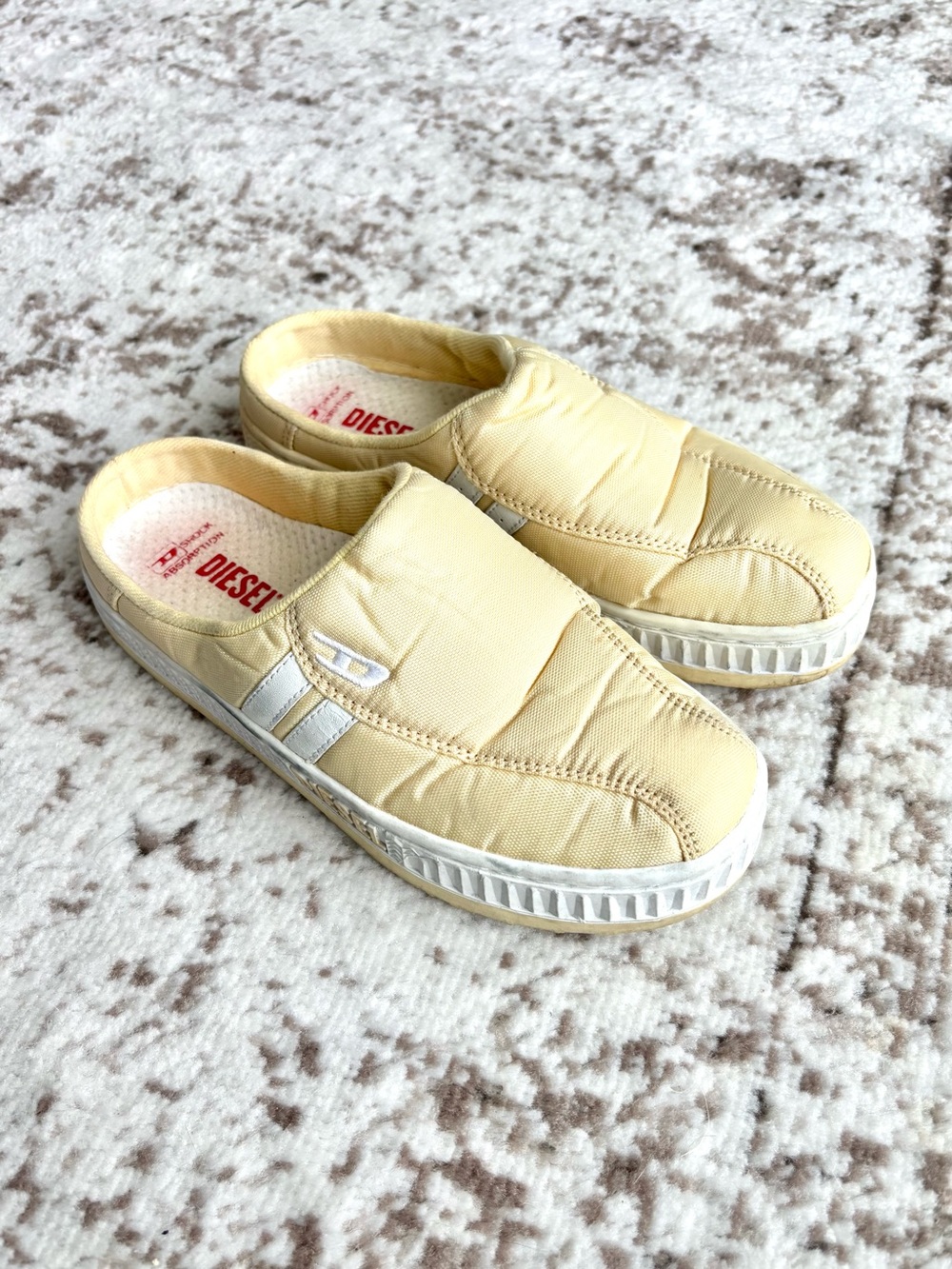 Vintage Y2K Diesel Puddin Quilted Butter Yellow Slip-On Sneaker Mules